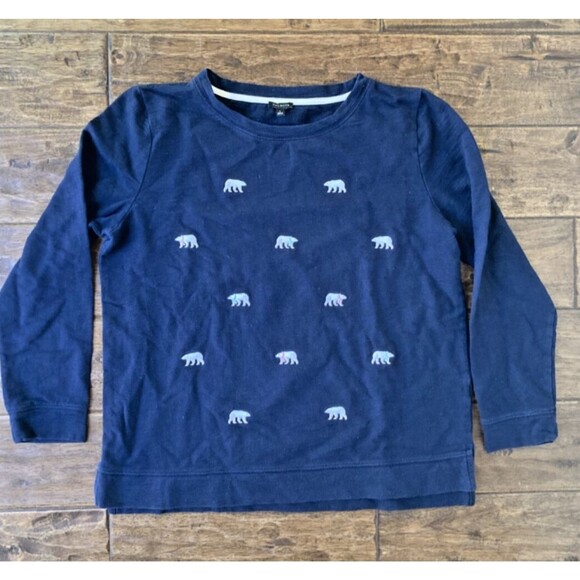 Talbots Embriodered Polar Bear Pullover Large Blue 100% Cotton - Picture 1 of 6